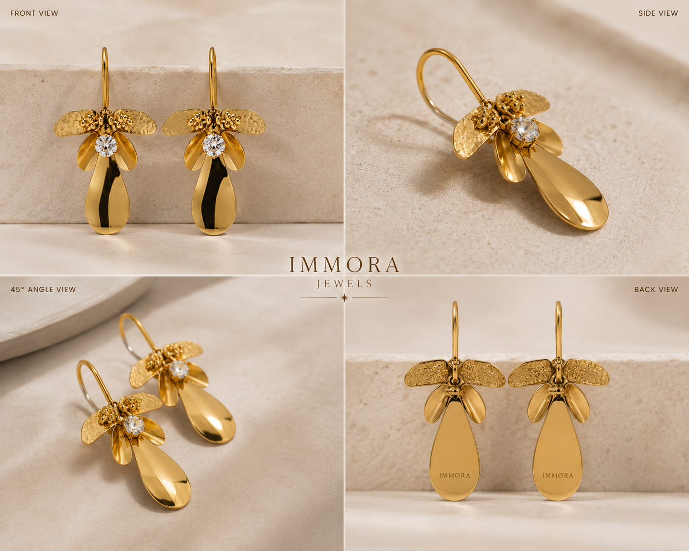 Gold Petal Statement Earrings