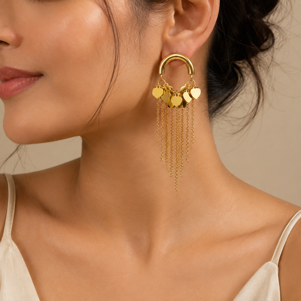 Trendy Heart Charm Tassel Hoop Earrings
