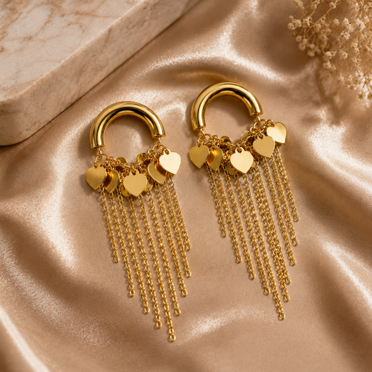 Trendy Heart Charm Tassel Hoop Earrings