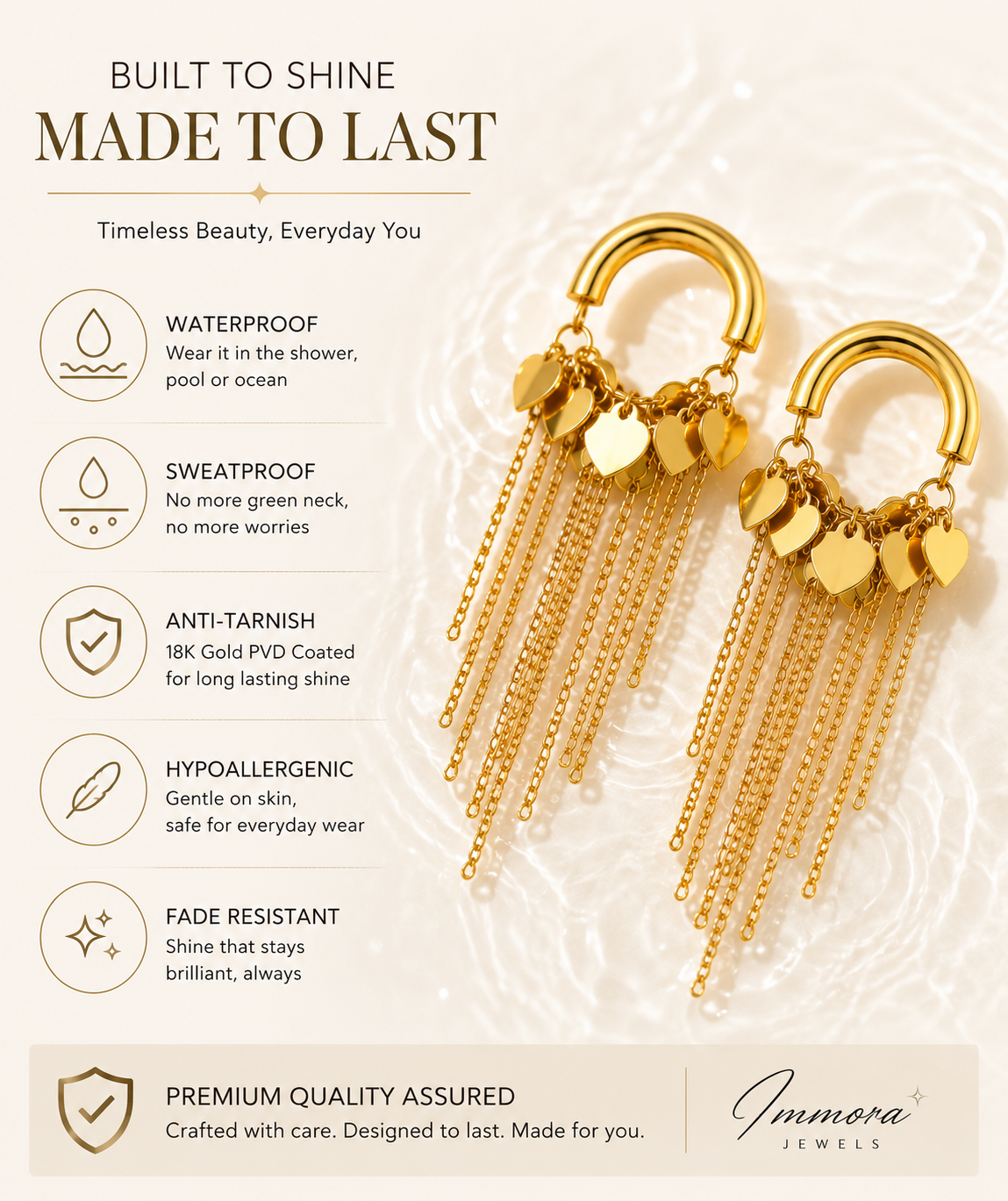 Trendy Heart Charm Tassel Hoop Earrings