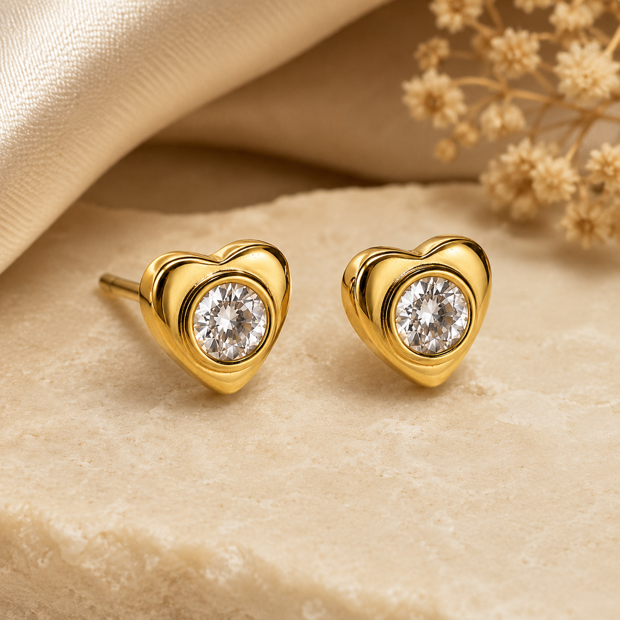 Elegant Heart Crystal Stud Earrings