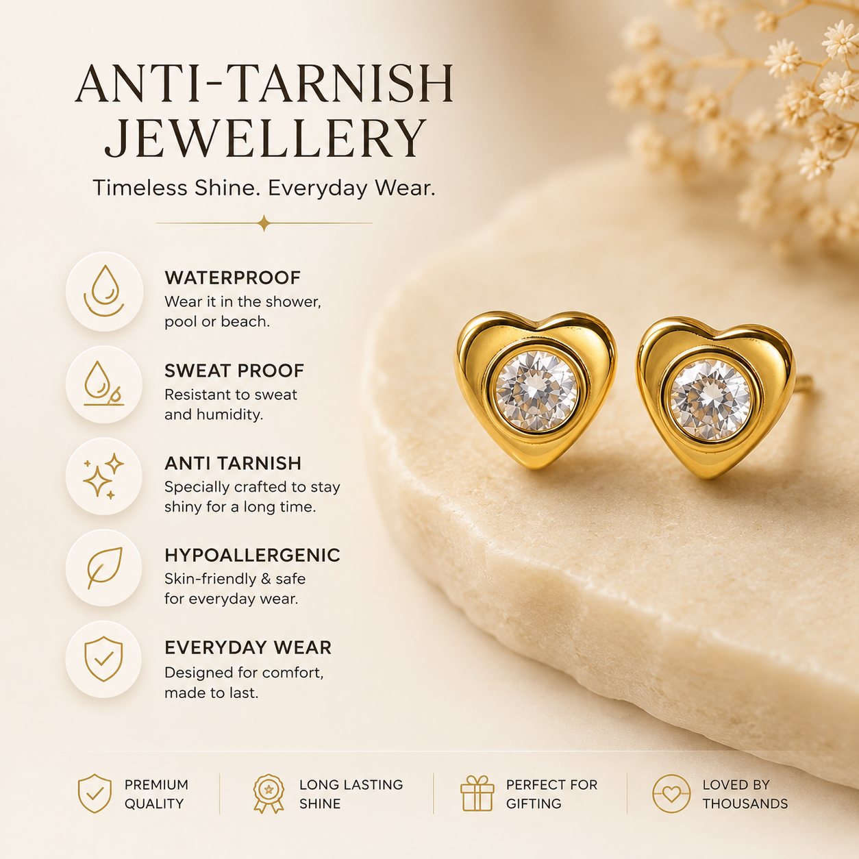 Elegant Heart Crystal Stud Earrings
