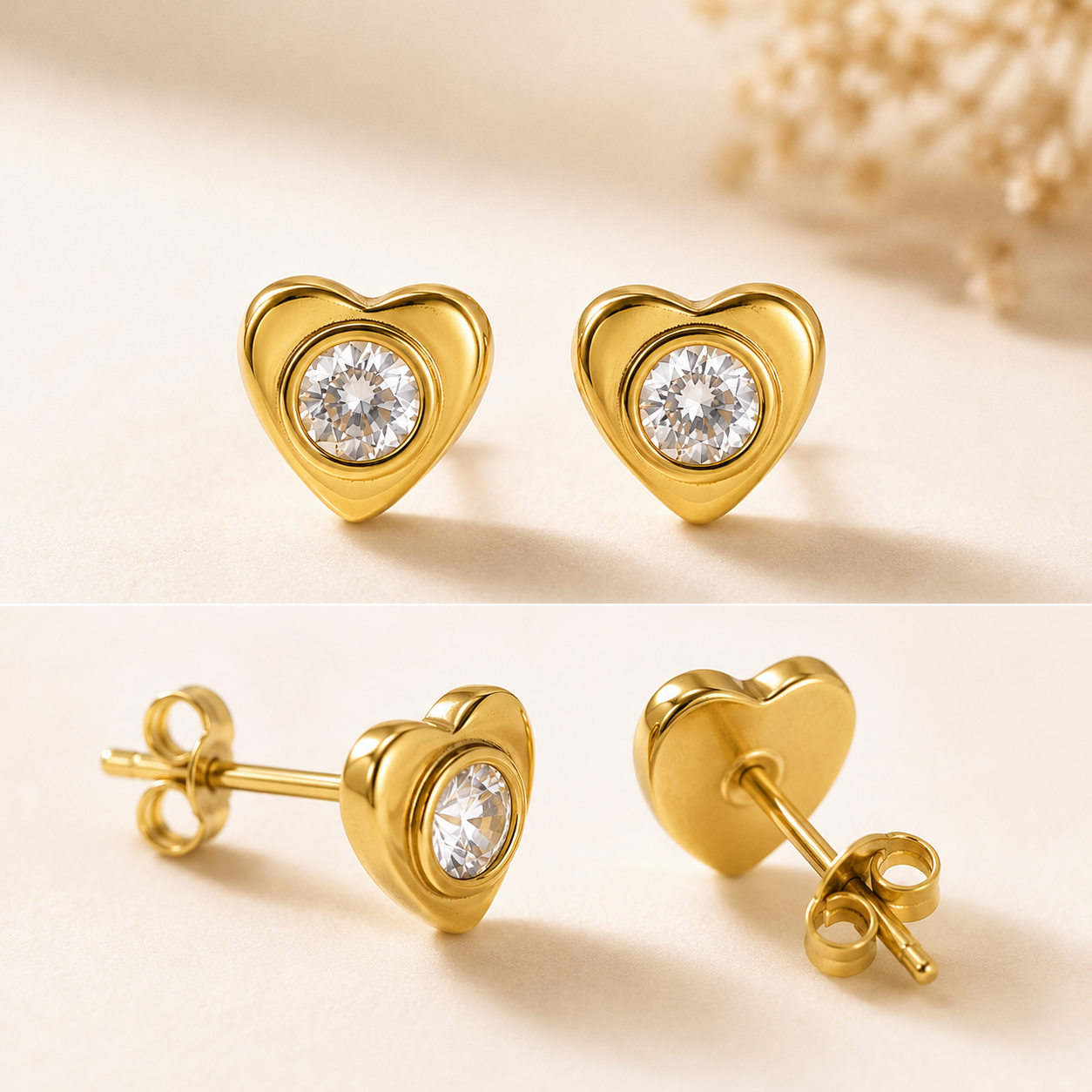 Elegant Heart Crystal Stud Earrings