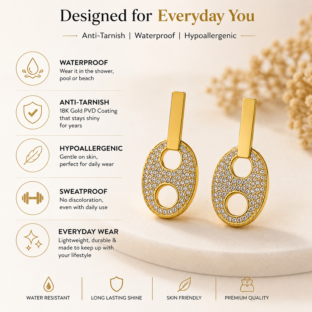 Elegant Oval Crystal Drop Earrings