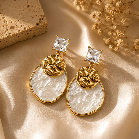 Elegant Pearl Disc Drop Earrings