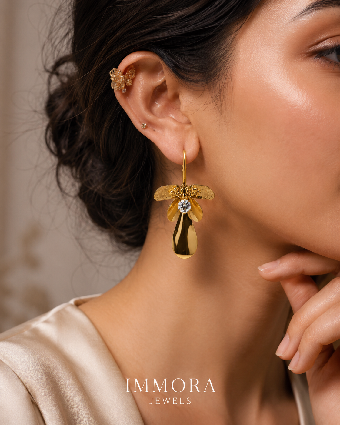 Gold Petal Statement Earrings
