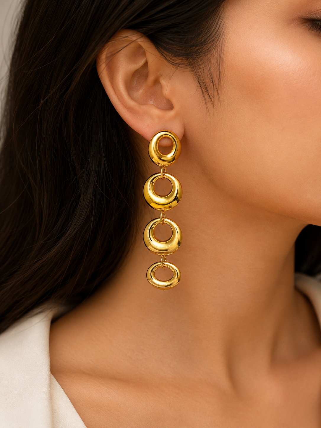 Modern Linked Hoop Drop Earrings