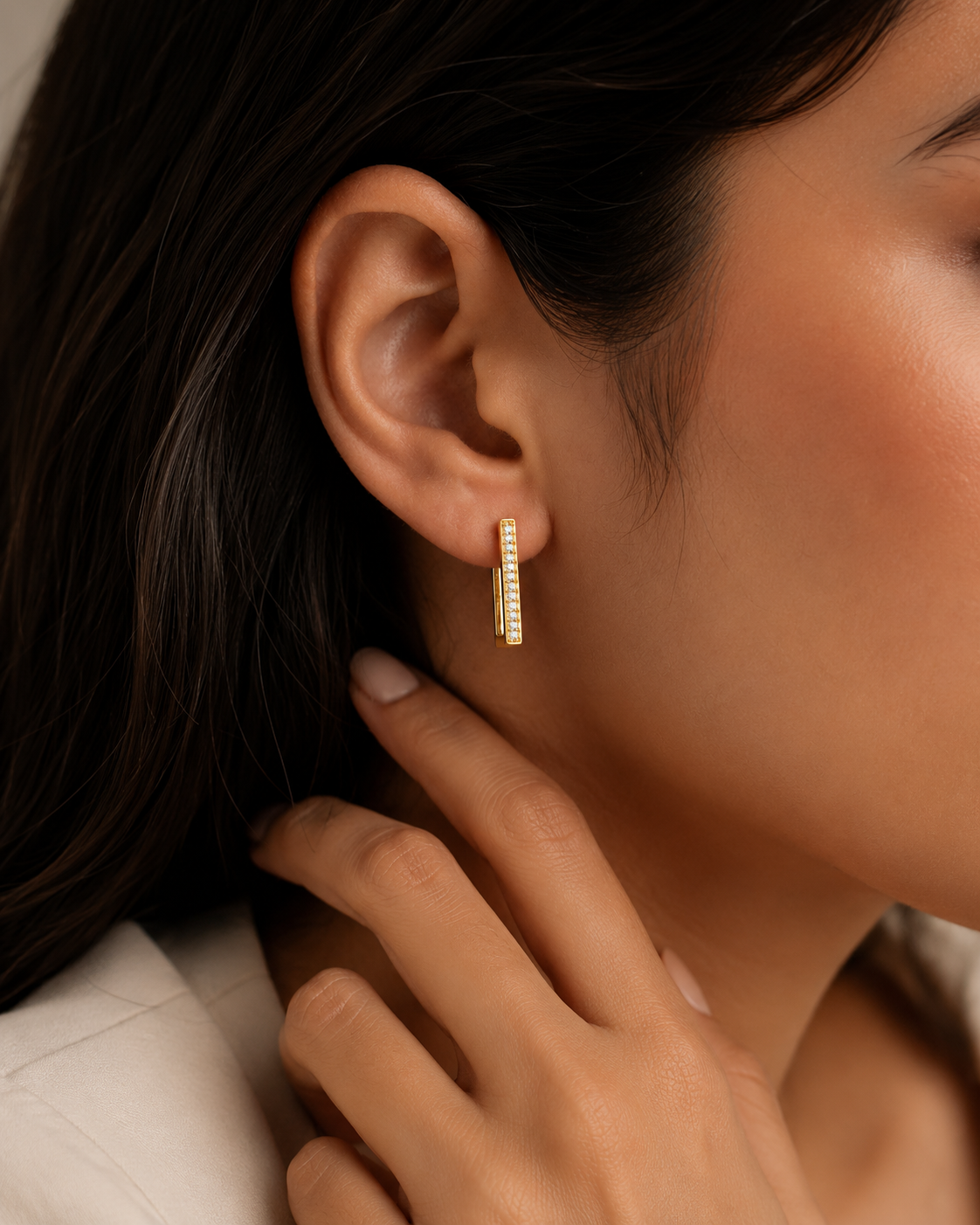 Edge Crystal Pave Hoops