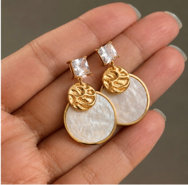 Elegant Pearl Disc Drop Earrings