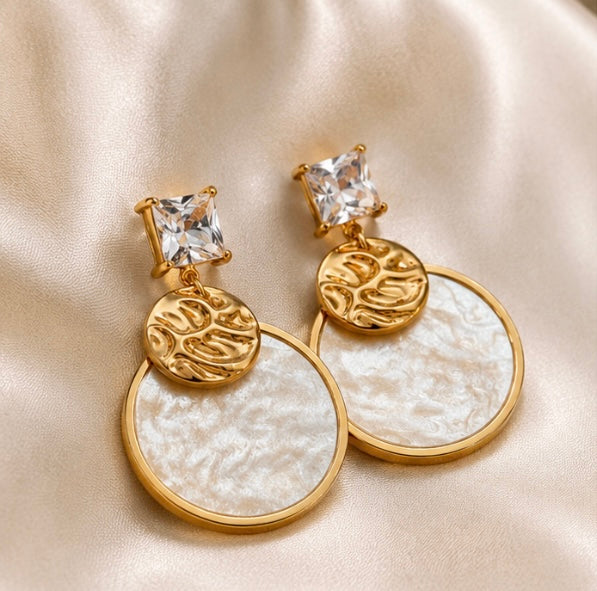 Elegant Pearl Disc Drop Earrings