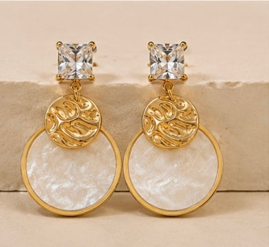 Elegant Pearl Disc Drop Earrings