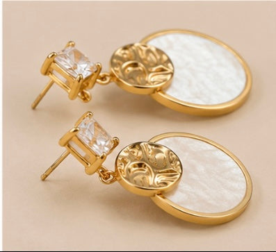 Elegant Pearl Disc Drop Earrings