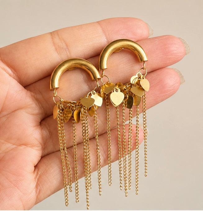Trendy Heart Charm Tassel Hoop Earrings
