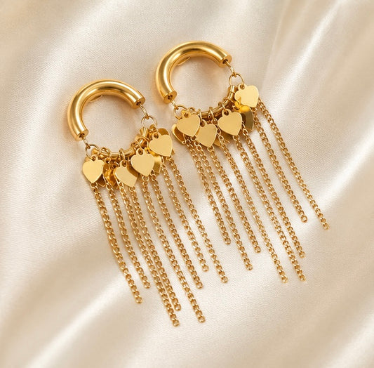Trendy Heart Charm Tassel Hoop Earrings