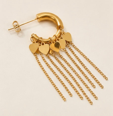 Trendy Heart Charm Tassel Hoop Earrings