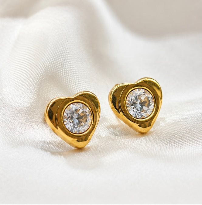 Elegant Heart Crystal Stud Earrings