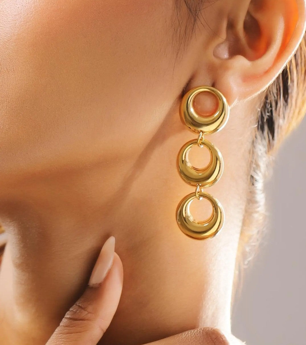 Modern Linked Hoop Drop Earrings